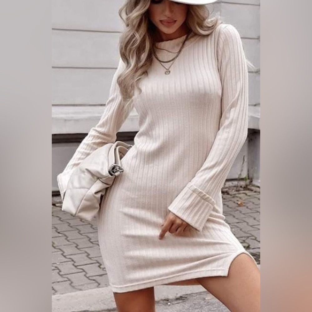Never Alone Ribbed Knit Crewneck Bodycon Mini Dress